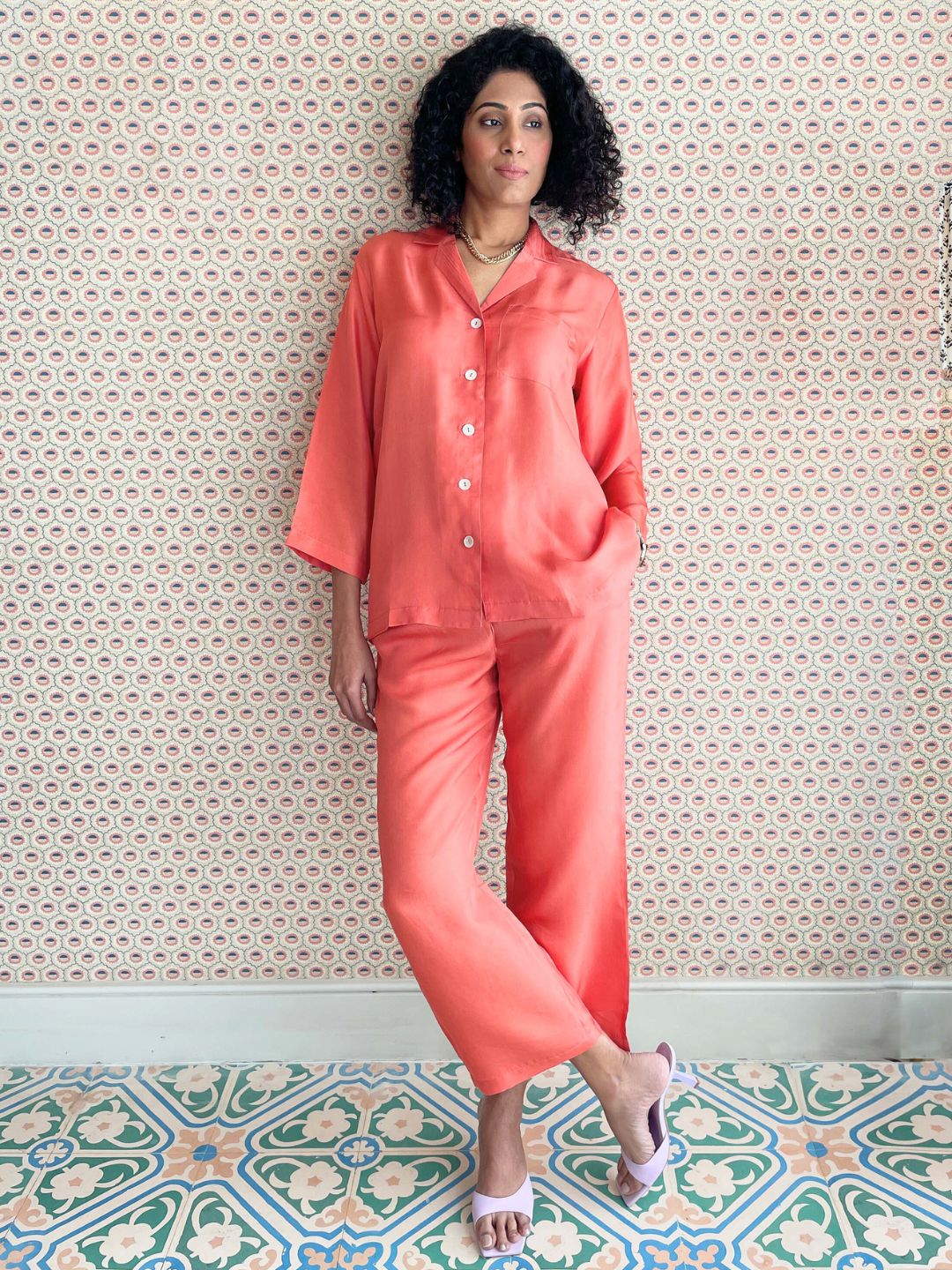 Snooze Apricot Pyjama Set Silk